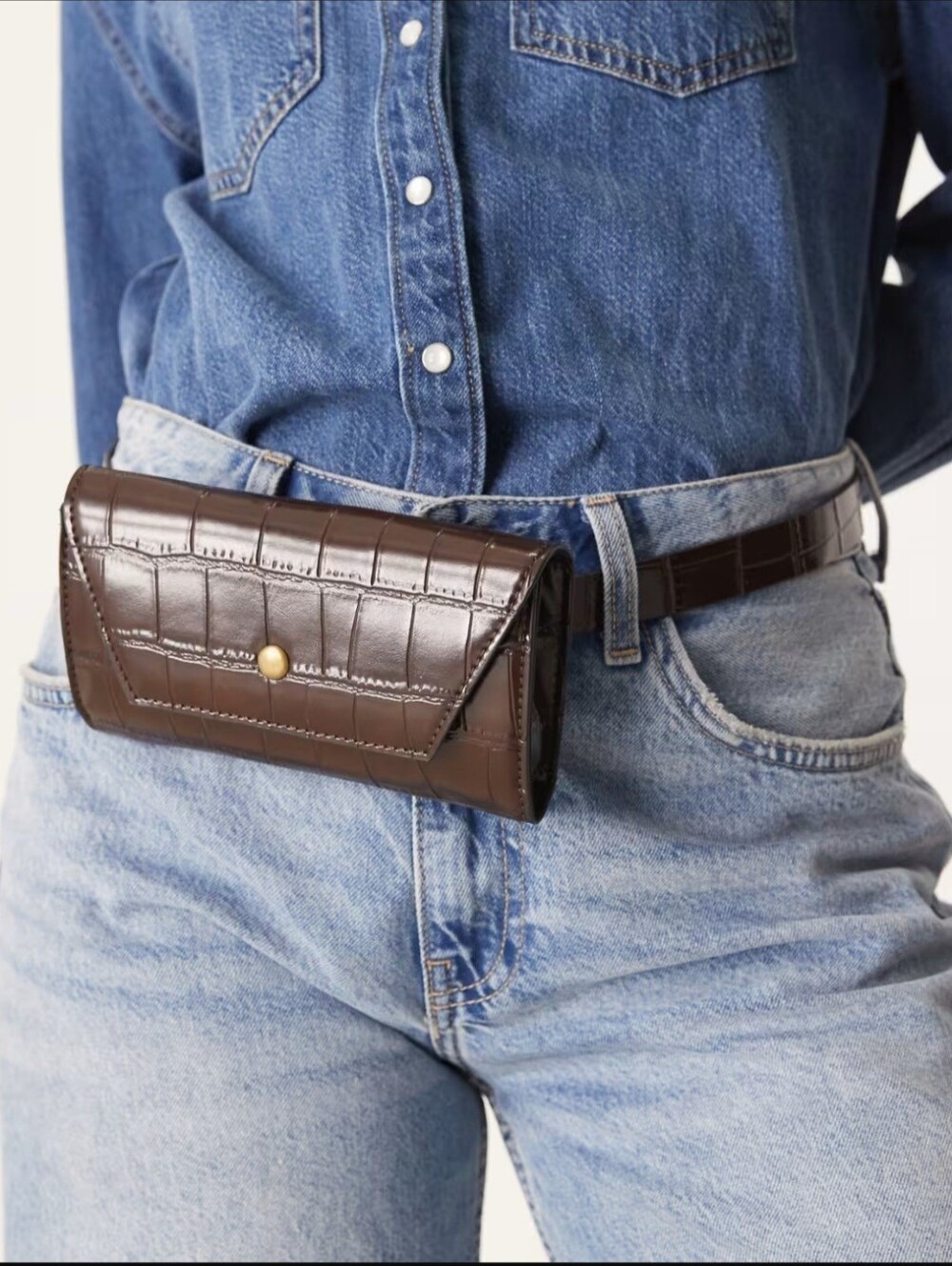 Asos Design Oversized Croc Belt Bag In Chocolate